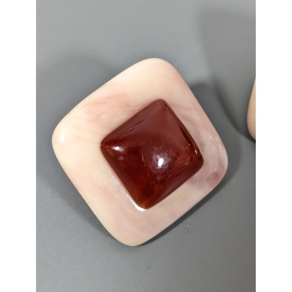 Vintage Faux Amber Lucite Square Geometric Earrings Bold Statement - Picture 5 of 7